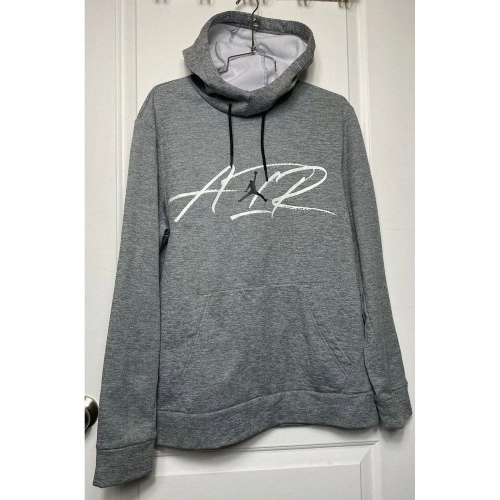 Air Jordan Therma Hoodie Men's M Gray Graphic Jump Man Pockets Fleece Pullover